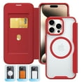 thumbnail image 1 of Case for iPhone 16 Pro Max Case with Card Holder [Magnetic Compatible with Mag-Safe] [RFID Blocking Card Slots] Business PU Leather Clear Back Case Flip Wallet Cover for iPhone 16 Pro Max, Red, 1 of 6