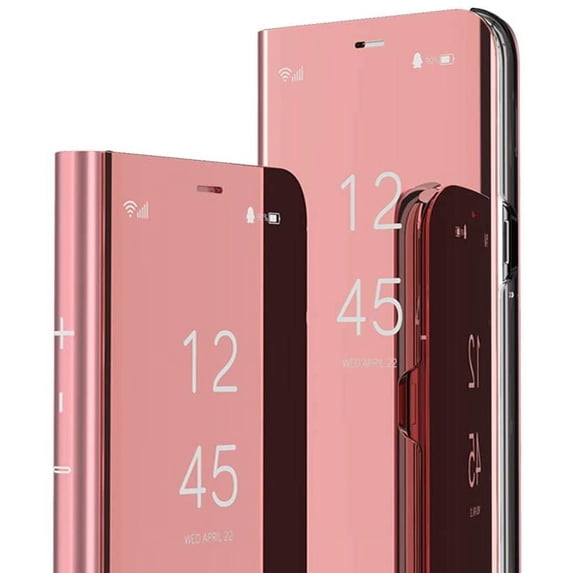 Case for iPhone 16 Pro Max Case Clear View Mirror Makeup Luxury Design Bookstyle Leather Flip Case with Kickstand Shockproof Case Cover for iPhone 16 Pro Max 6.9 inch QH Rose Gold