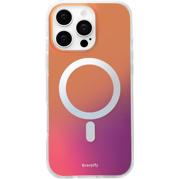 Case for iPhone 16 Pro Max Case [Compatible with MagSafe] with Gleam Cosmic Radiance, Gradient Matte Clear Cute Phone Cover Bumper for Women Girls, Cosmic Orange Red Iridescent Sparkle