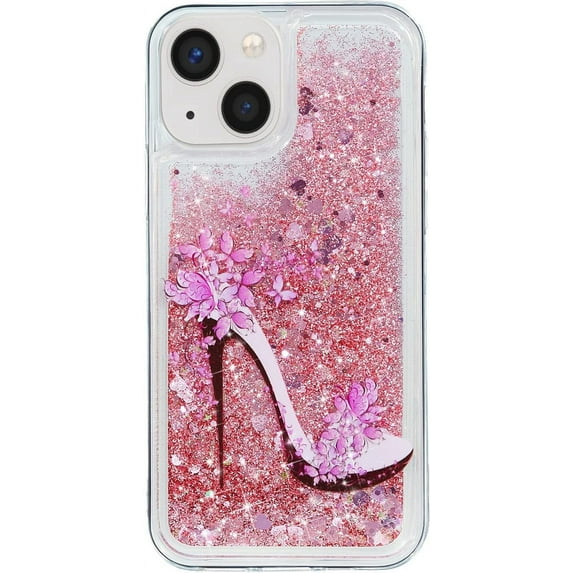 Case for iPhone 16 Pro Max Case Cute Pink Glitter Luxury Sparkle Liquid for Girls Women Quicksand Clear Soft TPU Protective Phone Case for iPhone 16 Pro Max 6.9" Pink High Heel