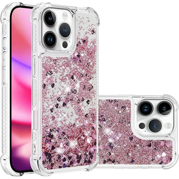 Case for iPhone 16 Pro Max Case Glitter Cute Bling Love Liquid Quicksand Clear Soft TPU Girls Women Stylish Bumper Shockproof Protective Cover for iPhone 16 Pro Max 6.9 inch Rose Gold YB