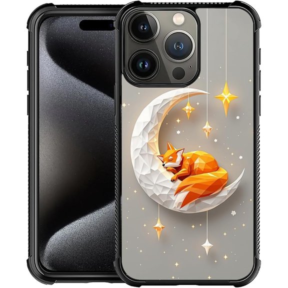 Case for iPhone 16 Pro Max Case, Graphic Design Case for Girl Boy Soft Silicone Hard Acrylic Shock Protection Designed Case for iPhone 16 Pro Max Geometric Fox Sleep On Moon Pattern