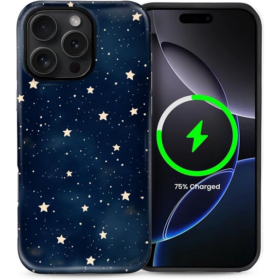 Case for iPhone 16 Pro Max, Compatible with MagSafe Hard Shell, Soft Silicone 2 in 1 Hybrid Shockproof Bumper Drop Protective Case Starry Sky Dark Blue Night