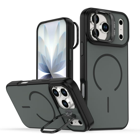 Case for iPhone 16 Pro Max, Compatible with MagSafe, Luxury TPU+PC Ultra Slim Metal Camera Frame Kickstand Shockproof Drop Protective Anti-Scratch Phone Case Cover for iPhone 16 Pro Max, Black
