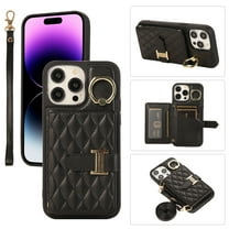 Case for iPhone 16 Pro Max, Detachable Crossbody Strap & Lanyard Wallet Case with Card Slots, 360° Stand Ring Kickstand Flip PU Leather Protective Cover for iPhone 16 Pro Max, Black