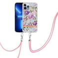thumbnail image 1 of Case for iPhone 16 Pro Max with Detachable Shoulder Strap, Slim Shockproof Drop Resistant TPU Silicone Cover Crossbody Flower Pattern Phone Case for iPhone 16 Pro Max, Purple Peony, 1 of 7