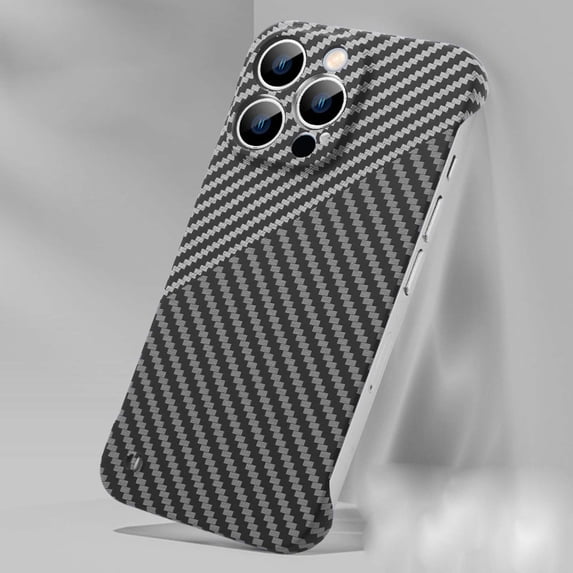 Case for iPhone 16 Pro Max Exposed Sides for Comfort, Fiber Pattern Designing, Shockproof Anti-fall Ultra Slim Thin Fit Rugged Hard Protective Frameless Design Phone Case Cover,Silver