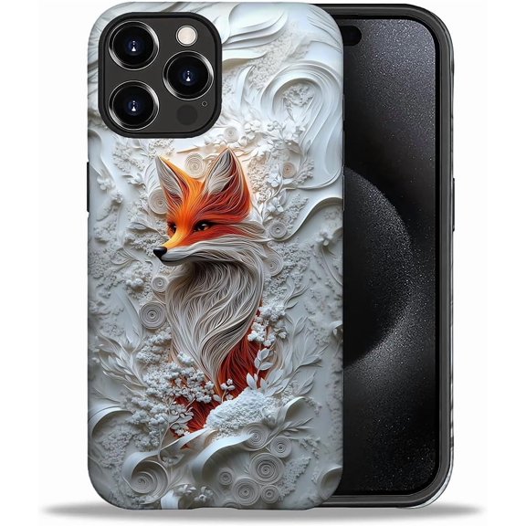Case for iPhone 16 Pro Max, Fox and Floral Paper Design Hybrid Dual Protection Soft TPU Hard PC Shockproof Anti-Scratch Cover Men Women Stylish Protective Phone Case