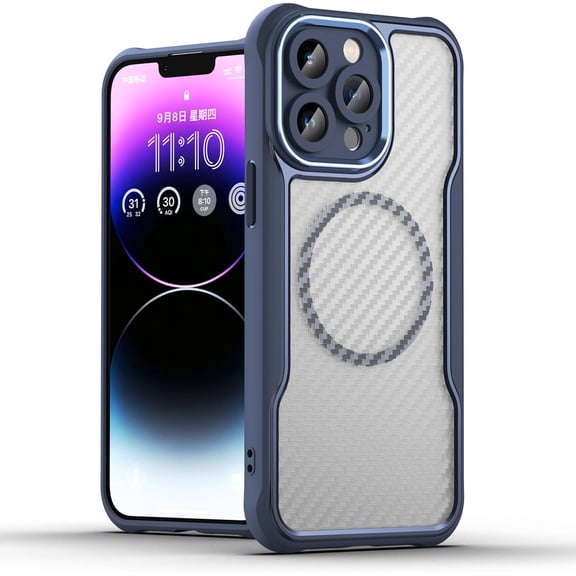 Case for iPhone 16 Pro Max,Full-Body Rugged Carbon Fibre Protective Clear Back Hybrid Magnetic with Wireless Charge Shockproof Protector Phone Case for iPhone 16 Pro Max,6.9 inch 2024 (Blue)