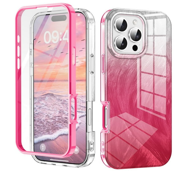 Case for iPhone 16 Pro Max, Luxury Gradient Marble Color Case with Built-in Screen Protector Front Cover Wireless Charging Protective Girls Women Phone Case for iPhone 16 Pro Max, Rose