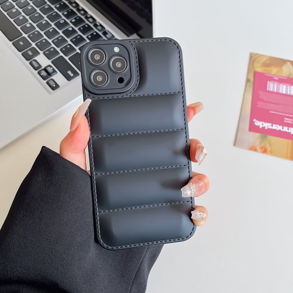 Case for iPhone 16 Pro Max, Luxury Down Pure Jacket Design Soft Silicone Puffer Touch Cloth 3D Protection Shockproof Girls Women Phone Case for iPhone 16 Pro Max, Black