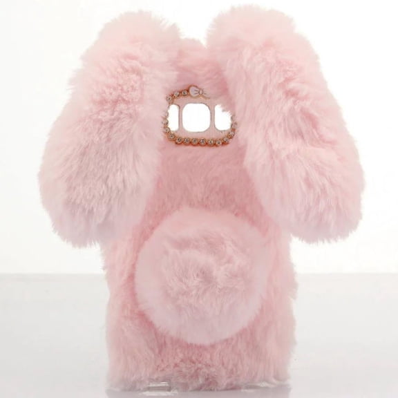 Case for iPhone 16 Pro Max,Luxury Winter Warm Handmade Diamond Rabbit Bunny Furry Fuzzy Soft Rabbit Fur Hair Plush Phone Case for iPhone 16 Pro Max,6.9 inch 2024 (Rabbit Pink)