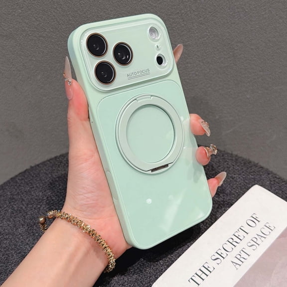 Case for iPhone 16 Pro Max, Magnetic Ring Kickstand Large Window Tempered Glass Camera Cover TPU + PC Protective Ultra Slim Shockproof Anti-Scratch Case for Boys and Girls, Mint