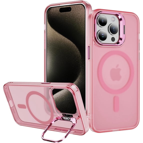Case for iPhone 16 Pro Max,Military Grade Drop Full-Body Shockproof Protective Lens Holder Kickstand with Wireless Charging TPU+PC Phone Case for iPhone 16 Pro Max,6.9 Inch 2024 (Pink)