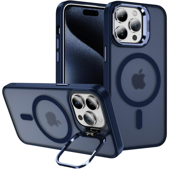 Case for iPhone 16 Pro Max,Military Grade Drop Full-Body Shockproof Protective Lens Holder Kickstand with Wireless Charging TPU+PC Phone Case for iPhone 16 Pro Max,6.9 Inch 2024 (Blue)