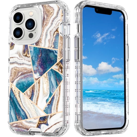 Case For iPhone 16 Pro Max,Plating Marble Military Grade Rugged Heavy Duty Full Body 3 in 1 TPU+PC Portection Shockproof Protective Phone Case For iPhone 16 Pro Max,6.9 inch 2024 (Grid White)