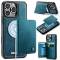 thumbnail image 1 of Case For iPhone 16 Pro Max RFID Blocking Compatible With MagSafe Detachable 2 In 1 Wallet With Card Holder,PU Leather Case,  Holder Kickstand Magnetic Protective Women Men Cover,Blue, 1 of 9