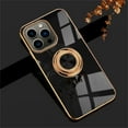 thumbnail image 1 of Case for iPhone 16 Pro Max Case with Ring Stand [360° Rotatable Ring Holder Magnetic Kickstand][Support Car Mount] Plating Rose Gold Edge Slim Soft Flexible TPU Luxury Phone Case Cover, Black, 1 of 8