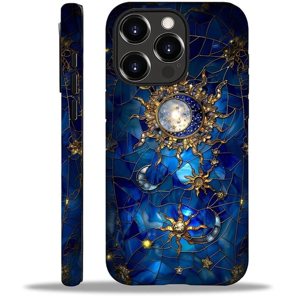 Case for iPhone 16 Pro Max, Stained Glass Moon Stars for 2 in 1 Hard Shell + Soft Silicone, Shockproof Bumper Drop Protective Case for iPhone 16 Pro Max