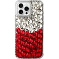 thumbnail image 1 of Case for iPhone 16 Pro Max,iPhone 16 Pro Max Case,3D Handmade Sparkle Stunning Stones Crystal Diamond Bling Glitter Girls Women Shockproof Phone Case for iPhone 16 Pro Max,6.9 inch 2024 (White/Red), 1 of 6
