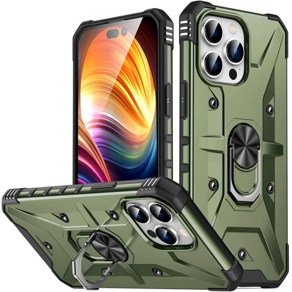 Case for iPhone 16 Pro,Military Grade Drop Full-Body Shockproof Protective Built in 360° Rotate Magnetic Kickstand Ring Holder Phone Case for iPhone 16 Pro,6.3 Inch 2024 (Army Green)