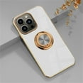 thumbnail image 1 of Case for iPhone 16 Pro Case with Ring Stand [360° Rotatable Ring Holder Magnetic Kickstand][Support Car Mount] Plating Rose Gold Edge Slim Soft Flexible TPU Luxury Phone Case Cover, White, 1 of 8