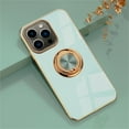 thumbnail image 1 of Case for iPhone 16 Pro Case with Ring Stand [360° Rotatable Ring Holder Magnetic Kickstand][Support Car Mount] Plating Rose Gold Edge Slim Soft Flexible TPU Luxury Phone Case Cover, Light Cyan, 1 of 8