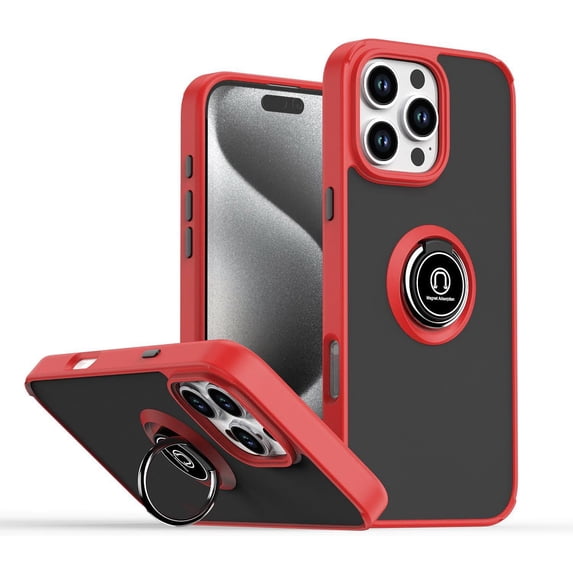 Case for iPhone 16 Pro,Slim Military Grade Car Holder Shockproof Anti-Drop Built-in Ring Holder Magnetic Kickstand Protection Phone Case for iPhone 16 Pro,6.3 inch 2024 (Red)