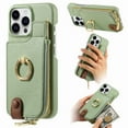 thumbnail image 1 of Case for iPhone 16 Pro Zipper Wallet Case, PU Leather Case with Card Holder, Ring Holder Stand, RFID Blocking Magnetic Car Mount Shockproof Protection Phone Cover for iPhone 16 Pro - Mint, 1 of 10