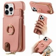 thumbnail image 1 of Case for iPhone 16 Pro Zipper Wallet Case, PU Leather Case with Card Holder, Ring Holder Stand, RFID Blocking Magnetic Car Mount Shockproof Protection Phone Cover for iPhone 16 Pro - Pink, 1 of 10
