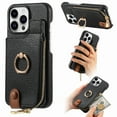 thumbnail image 1 of Case for iPhone 16 Pro Zipper Wallet Case, PU Leather Case with Card Holder, Ring Holder Stand, RFID Blocking Magnetic Car Mount Shockproof Protection Phone Cover for iPhone 16 Pro - Black, 1 of 10