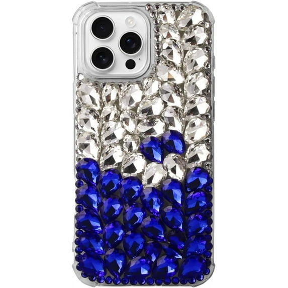 Case for iPhone 16 Pro,iPhone 16 Pro Case,3D Handmade Sparkle Stunning Stones Crystal Diamond Bling Glitter Girls Women Shockproof Phone Case for iPhone 16 Pro,6.3 inch 2024 (White/Blue)