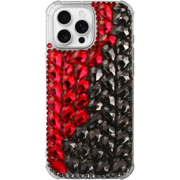 Case for iPhone 16 Pro,iPhone 16 Pro Case,3D Handmade Sparkle Stunning Stones Crystal Diamond Bling Glitter Girls Women Shockproof Phone Case for iPhone 16 Pro,6.3 inch 2024 (Red/Black)