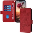 thumbnail image 1 of Case for iPhone 16 Pro, iPhone 16 Pro Wallet Case with Credit Card Holder Kickstand [RFID Blocking] Leather Emboss Rose Shockproof Phone Case for iPhone 16 Pro 6.3 inch Red MG, 1 of 14
