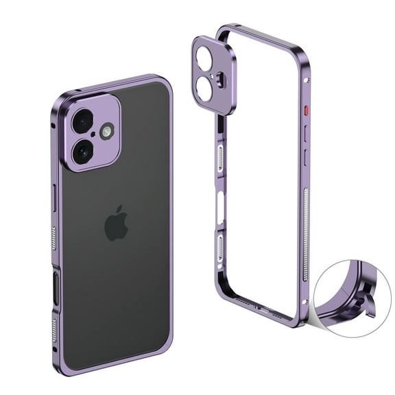 Case for iPhone 16, Rugged Metal Frame with Metal Camera Lens Cover, Shockproof Anti-Drop Durable Protective Heat Dissipation Bumper Case Without Back, for iPhone 16, Purple