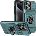 thumbnail image 1 of Case for iPhone 16,TPU+PC [Built-in Magnetic Kickstand] with Card Holder Dual-Layer Design Heavy Duty Shockproof Protection Phone Case for iPhone 16,6.1 Inch 2024 (Green), 1 of 11