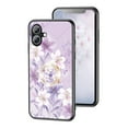 thumbnail image 1 of Case for iPhone 16, Tempered Glass Back +TPU Frame, Floral Pattern Diamond Ring Stand Ultra Slim Lightweight Anti-Scratch Back Case Drop Protective Support Magnetic Car Mount - Purple, 1 of 8
