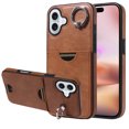 thumbnail image 1 of Case for iPhone 16 Wallet with Credit Card Holder & Finger Ring Kickstand, Premium PU Leather Slim Cover Shockproof Scratch Resistant Full Protection Phone Case for iPhone 16, Brown, 1 of 10