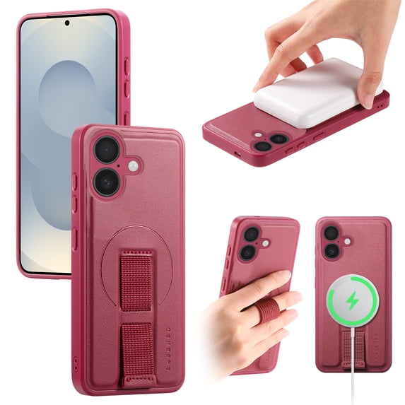 Case for iPhone 16 with Woven Wristband, Premium PU Leather + TPU Material, Drop Protective Lightweight Magnetic Shockproof Anti-Scratch Phone Case Cover for iPhone 16, Red