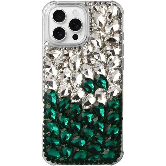 Case for iPhone 16,iPhone 16 Case,3D Handmade Sparkle Stunning Stones Crystal Diamond Bling Glitter Girls Women Shockproof Phone Case for iPhone 16,6.1 inch 2024 (White/Green)