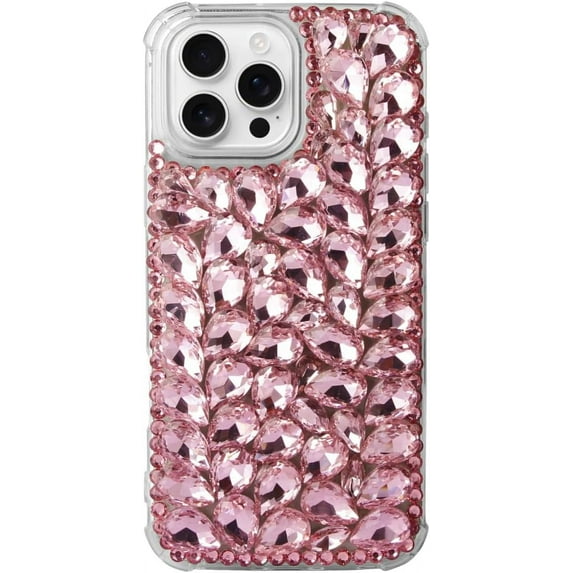Case for iPhone 16,iPhone 16 Case,3D Handmade Sparkle Stunning Stones Crystal Diamond Bling Glitter Girls Women Shockproof Phone Case for iPhone 16,6.1 inch 2024 (Pink)