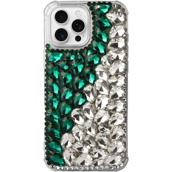 Case for iPhone 16,iPhone 16 Case,3D Handmade Sparkle Stunning Stones Crystal Diamond Bling Glitter Girls Women Shockproof Phone Case for iPhone 16,6.1 inch 2024 (Green/White)