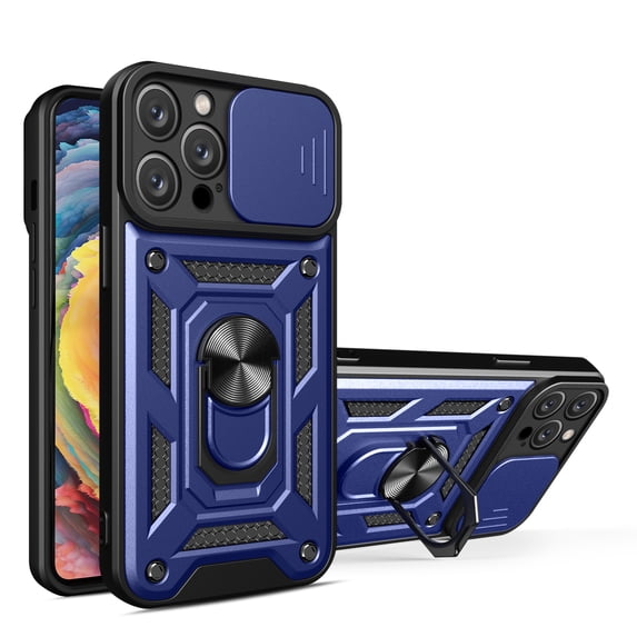 Case for iPhone 16, for iPhone 16 Phone Case with Sliding Camera Cover, Kickstand Heavy Duty Rugged Shockproof Military Grade Protective Cover for iPhone 16, Blue
