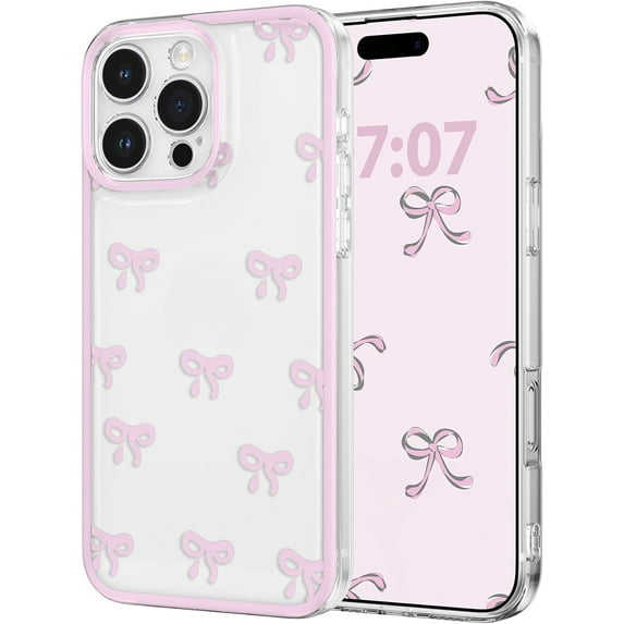 Case for iPhone 16/plus/pro/pro max/e, Clear Cute Ribbon Bowknot Pattern Aesthetic Transparent Phone Case Raised Camera Protection Stylish Slim Soft Durable TPU Protective Cover for Women Girls