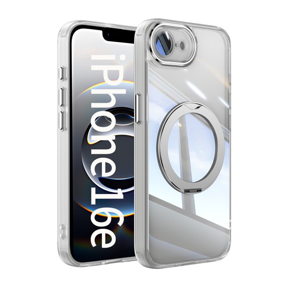 Case for iPhone 16e Case Ring Holder Kickstand Built-in Camera Lens Protector Anti-Scratch Shockproof Dustproof Protection Rugged Phone Case Cover for iPhone 16e, White