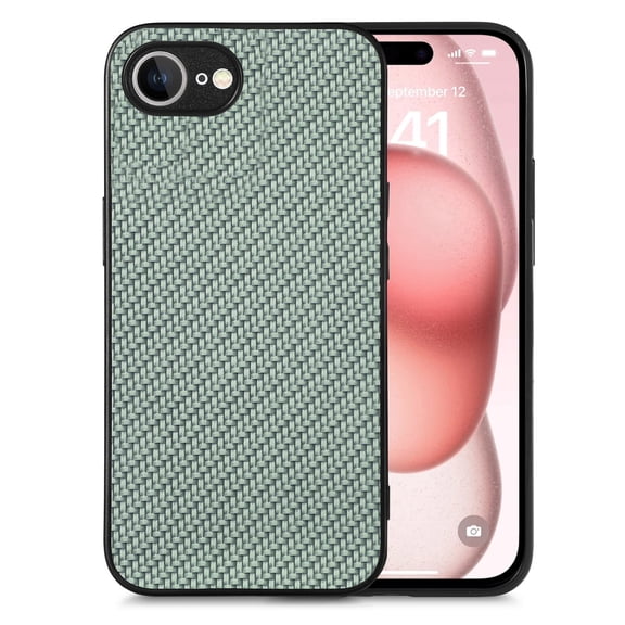 Case for iPhone 16e Fiber Texture Case, Slim Thin Protective Cover Skin for iPhone 16e, with Anti-Slip Strip Sturdy Shockproof Lens Protection Phone Case, Green