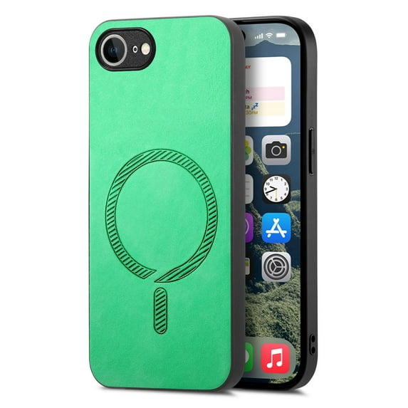 Case for iPhone 16e Magnetic Compatible with Mag-Safe, Slim Luxury Skin-Feel PU Leather Non-Slip Grip Shockproof Bumper Cover Magnetic Support Car Mount Phone Case for iPhone 16e, Green