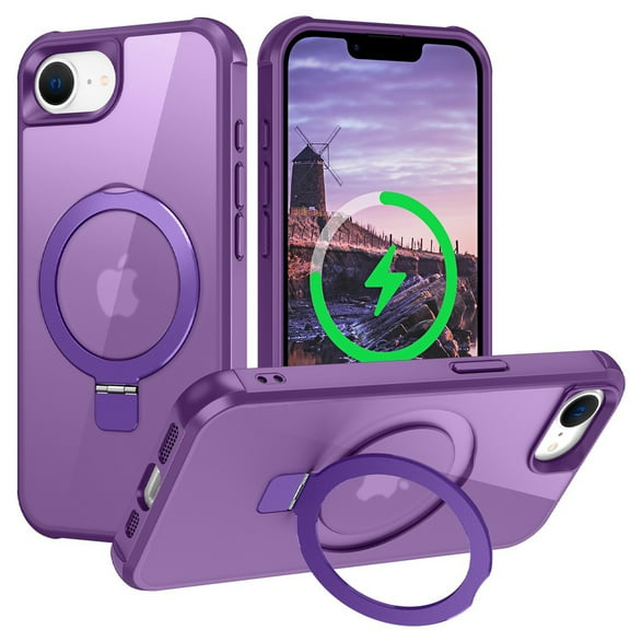 Case for iPhone 16e Magnetic Ring Holder Bracket Slim Case, Rugged Shockproof Hybrid Military Grade Protection Cover for iPhone 16e, Compatible with Mag-Safe Wireless Charging, Purple