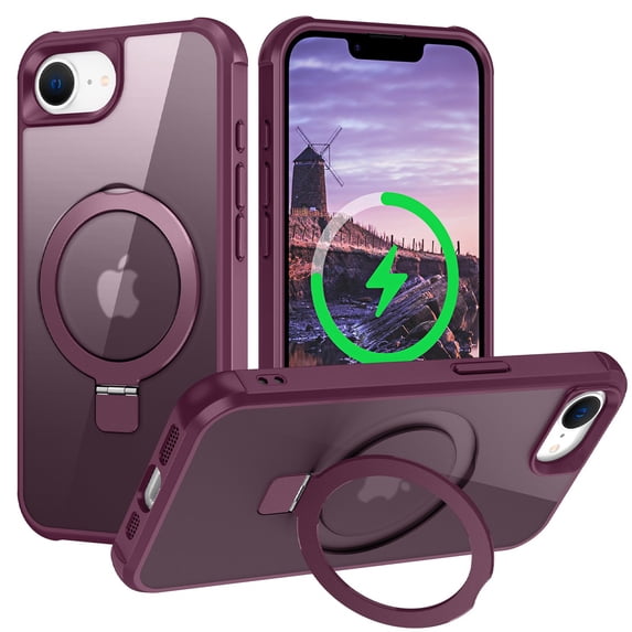 Case for iPhone 16e Magnetic Ring Holder Bracket Slim Case, Rugged Shockproof Hybrid Military Grade Protection Cover for iPhone 16e, Compatible with Mag-Safe Wireless Charging, Winered