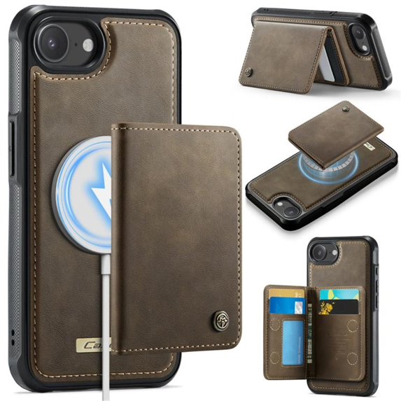 Case For iPhone 16e RFID Blocking Compatible With MagSafe Detachable 2 In 1 Wallet With Card Holder,PU Leather Case, Holder Kickstand Magnetic Protective Women Men Cover,Brown,For iPhone 16e